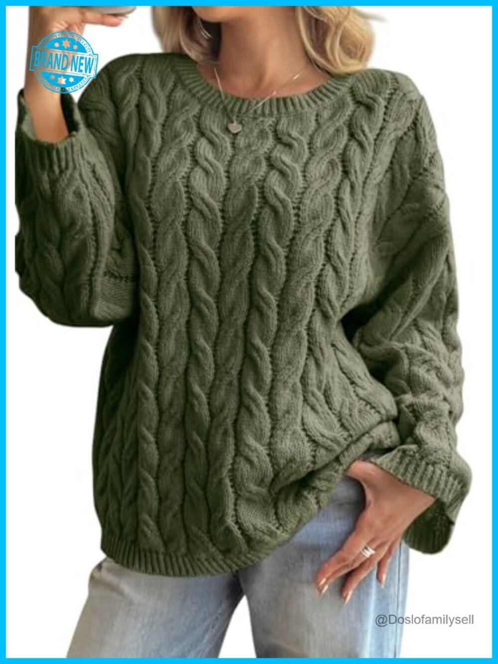 Oversized Cable Knit Sweater Long Sleeve Chunky Pullover Crewneck Loose Fit